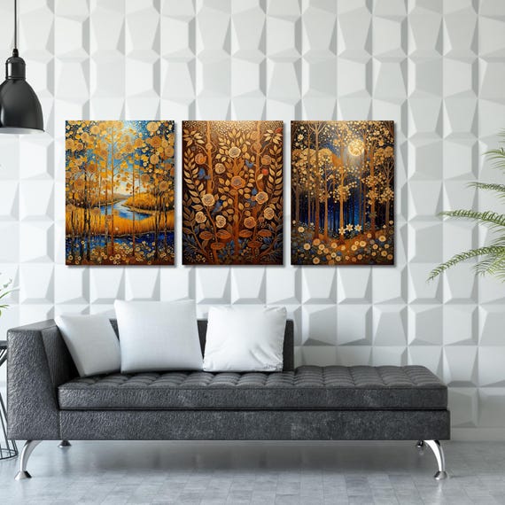 Set of 3 Sunrise Canvas Wall Art Above Bed Decor Full Moon Wildflower, Flower Garden Flower Market canvas,Moonlit Pine Tree Forest Rustic