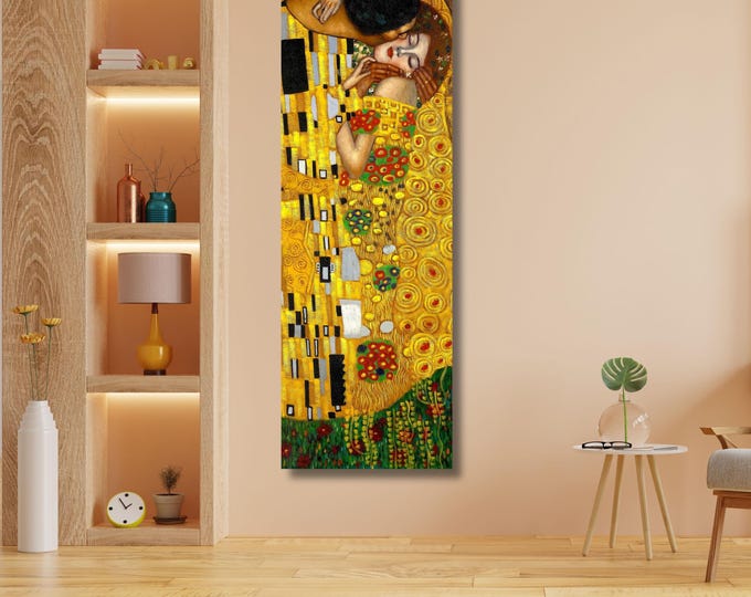 The Kiss Gustav Klimt Canvas Art, Golden Lovers Painting Print, Art Nouveau Wall Decor