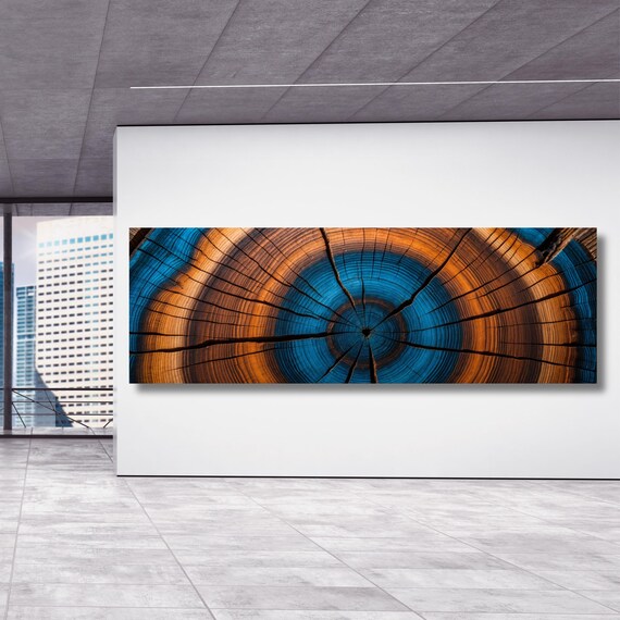 Panoramic Tree Rings Canvas Wall Art Elegant Natural Wall Art Great Design Solution for Echo Tree Ring Print of stump, Tree ring Canvas art