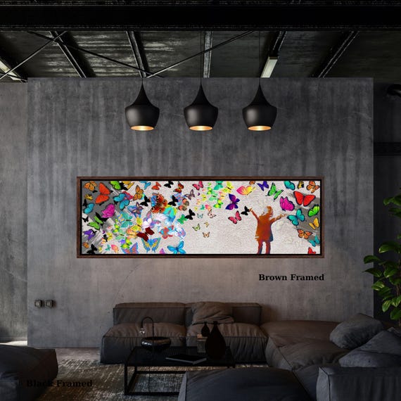 Panoramic Banksy Wall Art, Graffiti Wall Art, Colorful Butterfly Girl Canvas Wall Art, Banksy Street Art, Trendy Wall Decor, Christmas Gift