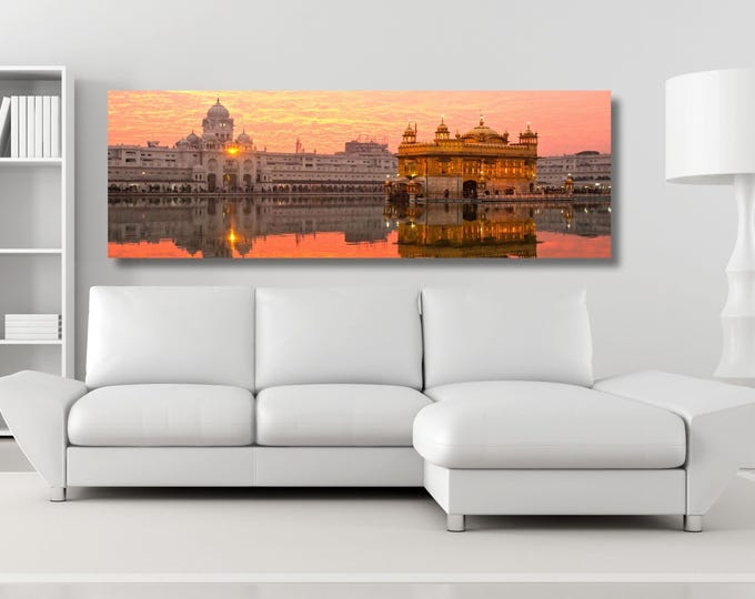 Golden Temple Canvas Wall Art, Spiritual Indian Temple Print, Sacred Architecture Painting, Meditation Wall Decor, Zen Wall Hangings