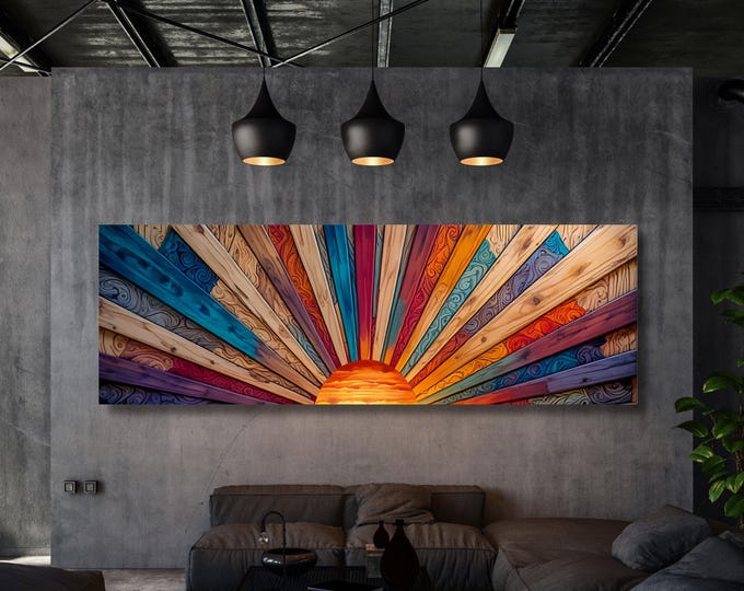Abstract Sunset Canvas Art: Panoramic Boho Decor