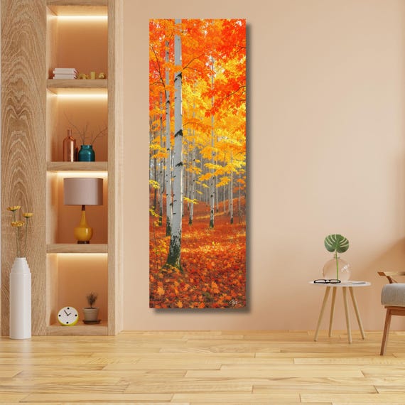 Long Narrow Canvas Wall Art Vertical Nature Print Tall Modern Tree or Mountain Wall Decor for Hallway, Entryway or Small Space Styling Print