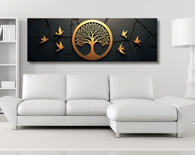 Tree of Life Gustav Klimt Canvas Art, Golden Birds Wall Decor (Ready to Hang)