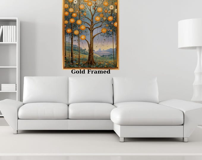 Wildflower and Tree of Life Canvas Wall Art – Gustav Klimt Style Botanical Art Print, Nature Inspired Elegant Floral Wall Decor for Home