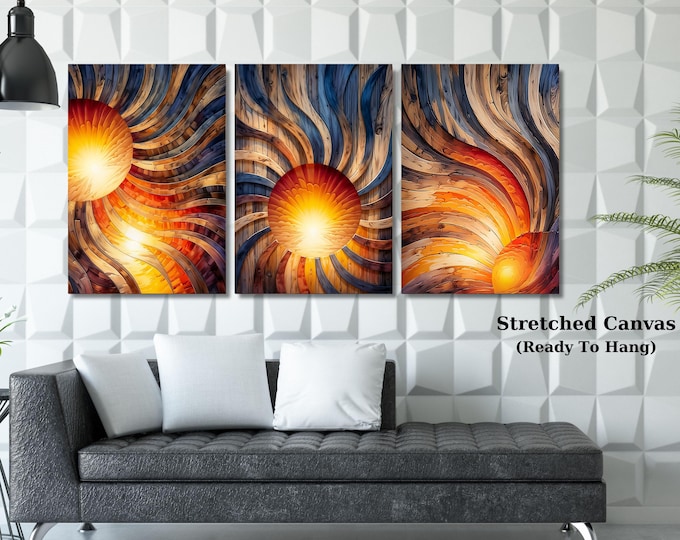 Set of 3 Sunrise Wood Wall Art Above Bed Decor Canvas Wooden Long Sunshine Bedroom Wall hanging setting sun rising sun Canvas Wall Art decor
