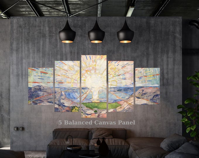 Sun Canvas Wall Art: Edvard Munch Inspired - Five Panel Modern Print