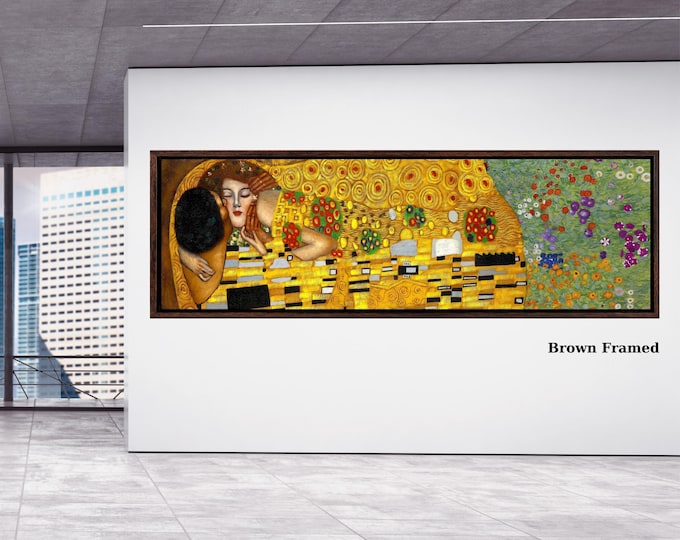 The Kiss by Gustav Klimt Canvas Wall Art, Famous Golden Lovers Painting Print, Classic Romantic Wall Decor, Art Nouveau Gift art Texture