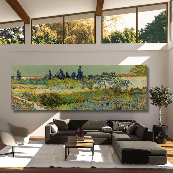 Panoramic Vincent Van Gogh Garden in Arles Canvas Wall Art,Green Art,Vintage Art,Minimalist Art Gogh Reproduction Print Art,Christmas Gift