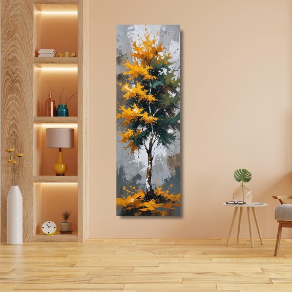 Modern Nature Canvas Wall Art, Minimalist Botanical Print, Neutral Color Long Narrow Wall Art, Vintage Style Home Decor, Wall Hangings