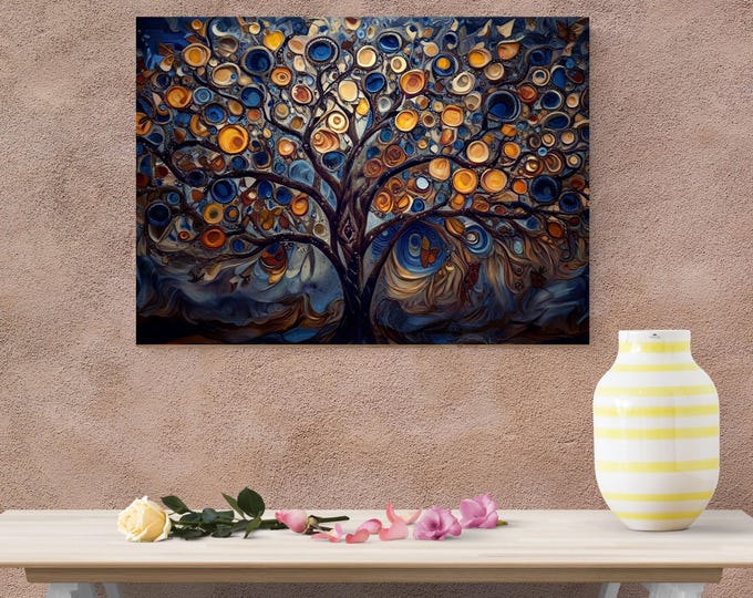 Klimt Inspired Tree of Life Canvas Wall Art, Framed Poster, Ready to Hang