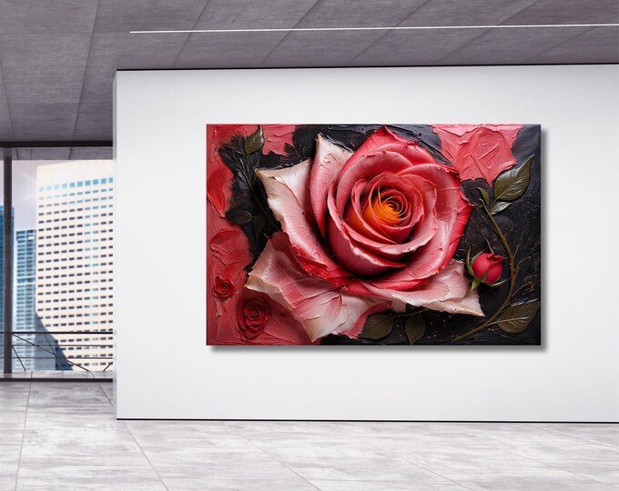 Floral Rose Canvas Painting, UV Ink Still Life Wall Art