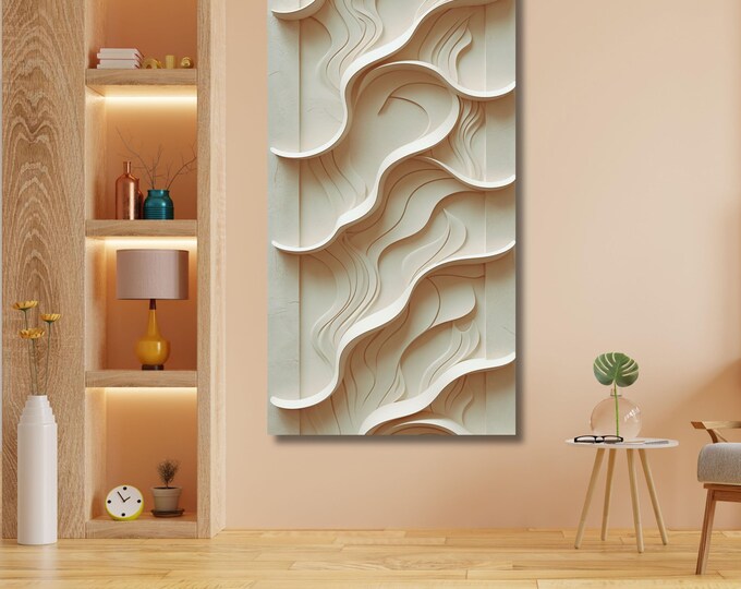 Abstract Canvas Art, Modern Paper Cut Style, 3D Effect Mural, Flowing Lines Print