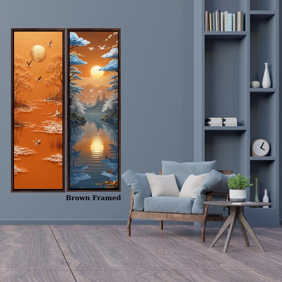 Klimt Inspired Botanical Canvas Wall Art, Sun Moon Star, Set of 2