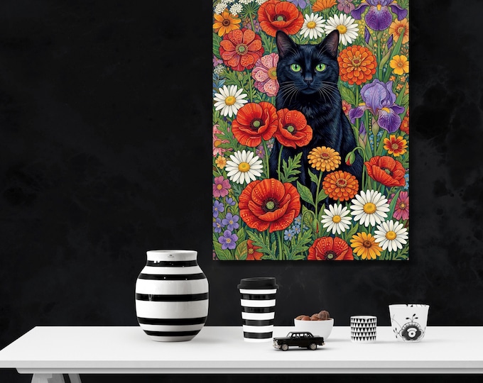 Klimt Style Cat Canvas Wall Art – Golden Art Nouveau Animal Decor Print