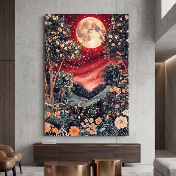 Full Moon Wildflower Klimt and William Morris Style Canvas Wall Art Klimt Print Klimt Poster Morris Exhibition Flower Garden Flower Market