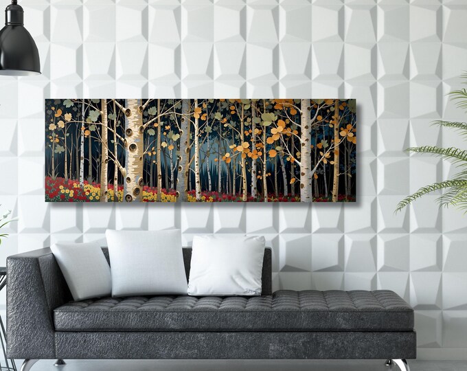 Klimt Style Birch Tree Canvas Wall Art: Yggdrasil Celtic Decor