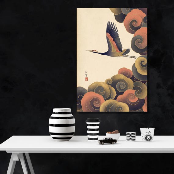 Japanese Art Crane Canvas Wall Art – Traditional Oriental Nature Print Decor