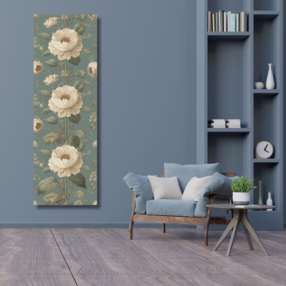 William Morris Style Long Narrow Canvas Wall Art,Vintage Floral Skinny Canvas Print, Botanical Entryway Hallway Decor Tapestry Poster Canvas