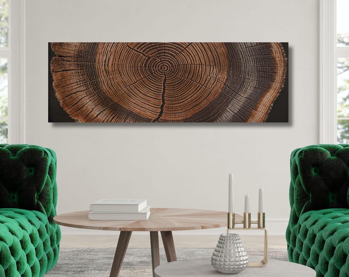 Panoramic Tree Rings Canvas: Natural Wood Art, Elegant Wall Decor