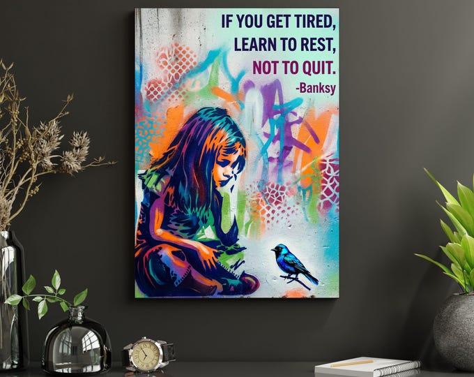 Banksy Girl and Bird Canvas Print – Motivational Graffiti Street Art Wall Decor
