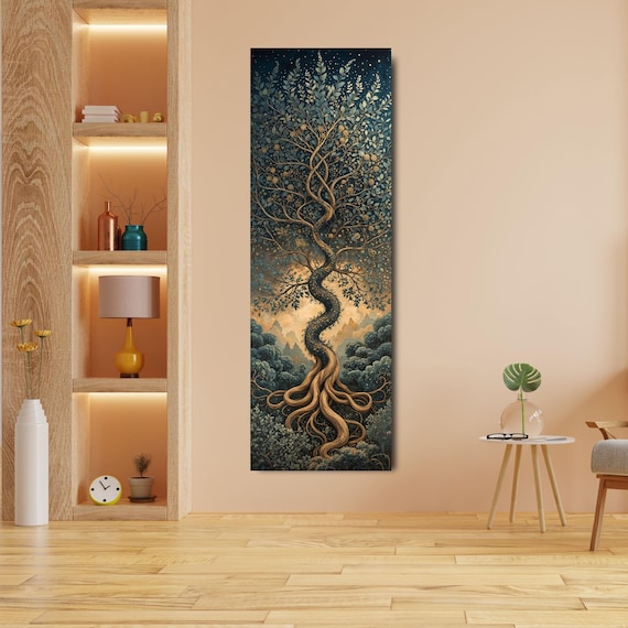 Tall Tree Canvas Wall Art, Vertical Nature Print, Modern Hallway Decor