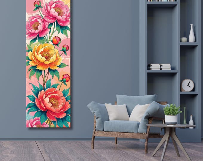 Panoramic Peony Canvas Print – Long Floral Wall Art