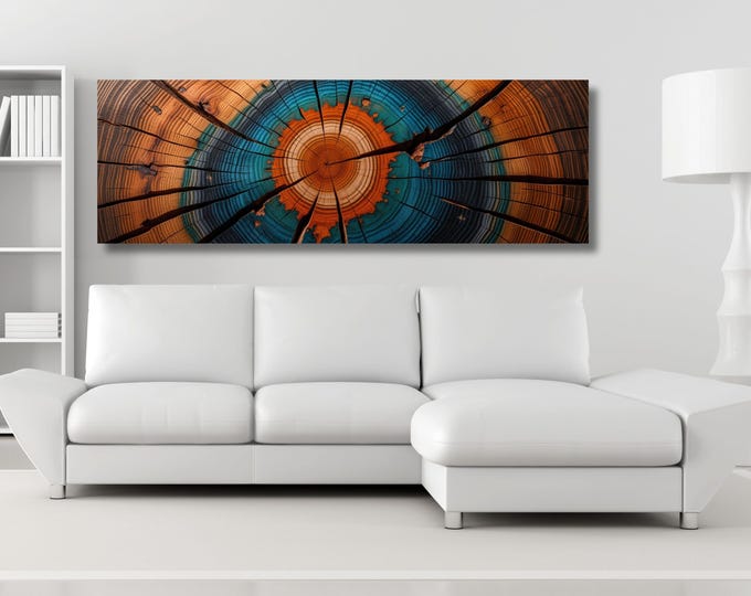 Panoramic Tree Rings Canvas Art: Elegant Natural Wall Decor