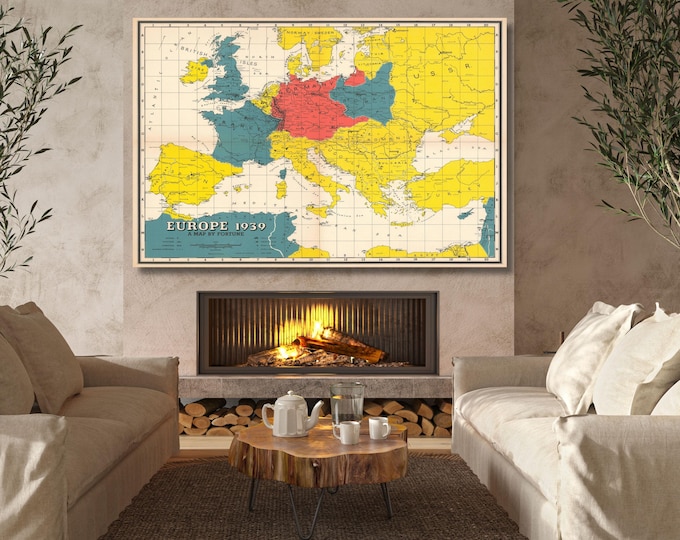 Historical Europe Map Print: Vintage 1939 Canvas (Framed or Rolled)