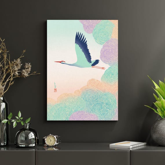 Japanese Art Crane Canvas Wall Art – Traditional Oriental Nature Print Decor