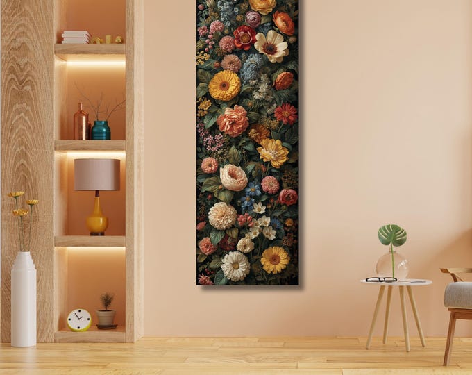 Wildflower Canvas Print: Tall Framed Nature Art for Hallway