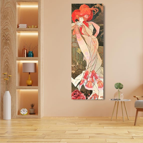 Art Nouveau Woman Canvas Wall Art, Georges de Feure Decorative Poster, Vintage French Style Decor, Elegant Retro Floral Painting
