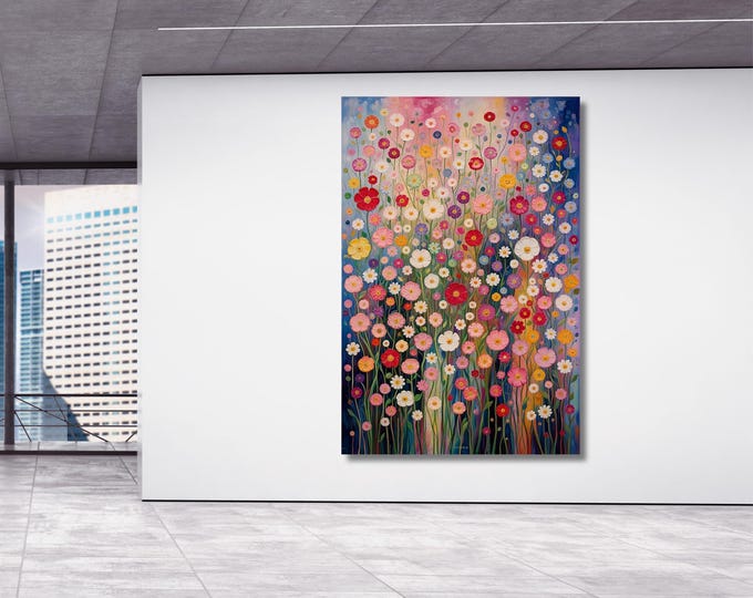 Gustav Klimt Vertical Floral Wall Art,Flower Garden Canvas Print, Mid Century Botanical Art, Klimt Museum Poster, Art Nouveau Decor Gift art