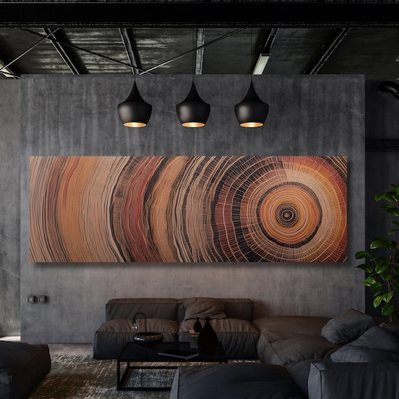 Panoramic Tree Rings Canvas Wall Art Elegant Natural Wall Art Great Design Solution for Echo Tree Ring Print of stump, Tree ring Canvas art