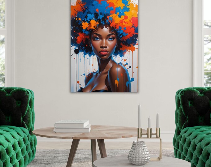 African Woman Wall Art,Abstract Canvas Wall Art Living Room Decor, Woman Canvas Print, Extra Large Wall Art,African American Art Home Decor