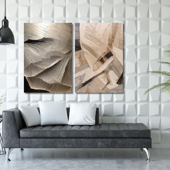 Set of 2 Midcentury Modern White Black Abstract Painting on Canvas Textured Wall Art Minimalist Wall Art Trendy Decor Living Room Painting