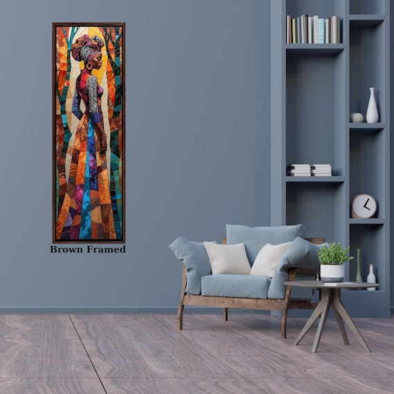 African Long Narrow Wall Art, Large African Canvas Wall Art, Modern Home Decor, Ethnic Interior Design, Vertical Wall Hangings
