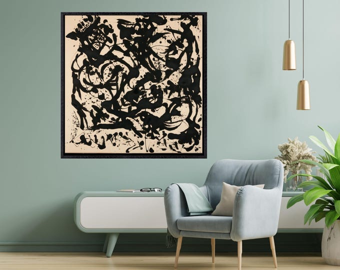 Jackson Pollock Number 17 Canvas, Black Ink Drip Painting, Modern Wall Art (Digital Download)