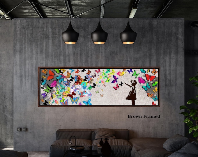 Panoramic Banksy Wall Art, Graffiti Wall Art, Colorful Butterfly Girl Canvas Wall Art, Banksy Street Art, Trendy Wall Decor, Christmas Gift