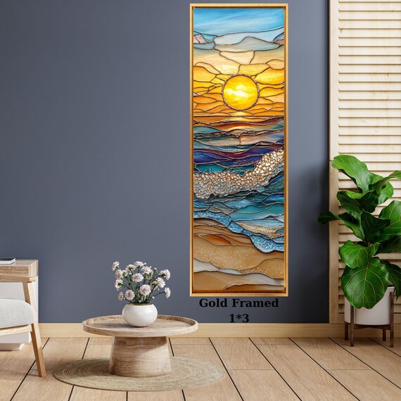 Vertical Leaf Canvas Print, Tall Hallway Wall Art, Modern Nature Decor
