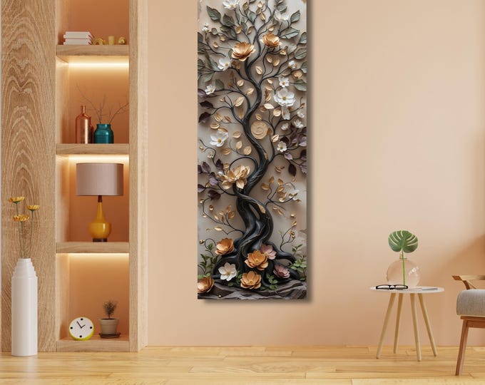 Tall Nature Canvas Wall Art, Modern Tree Print, Hallway Decor