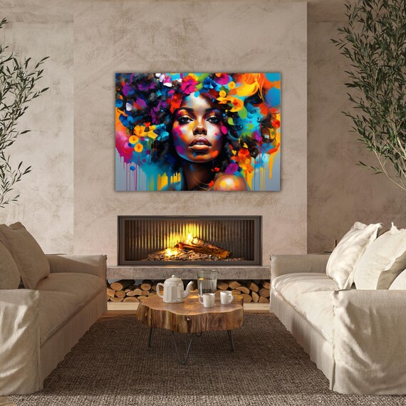 African Woman Wall Art,Abstract Canvas Wall Art Living Room Decor, Woman Canvas Print, Extra Large Wall Art,African American Art Home Decor