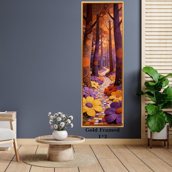 Vertical River Canvas Print, Tall Tree Mountain Wall Art Long Narrow