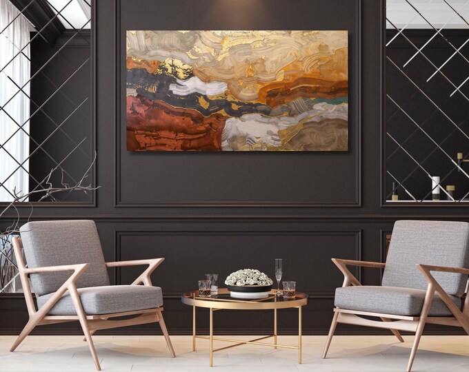 Abstract Canvas Wall Art: Gold and Copper Tones (Extra Large, Horizontal)