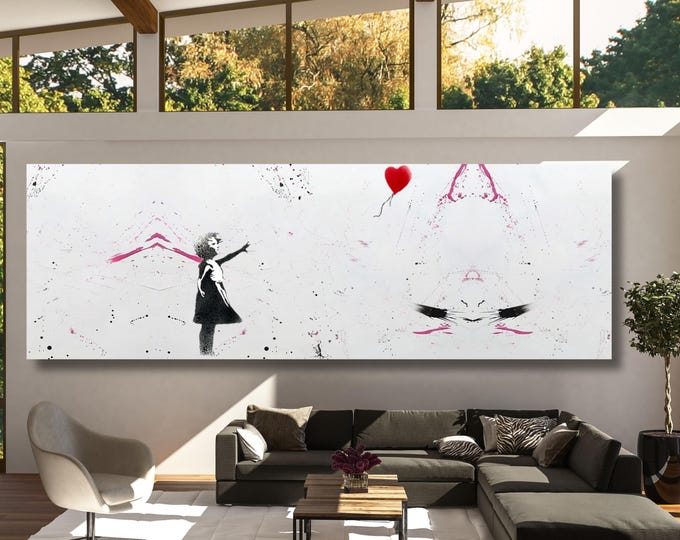 Banksy Balloon Girl Canvas: Colorful Butterfly Street Art