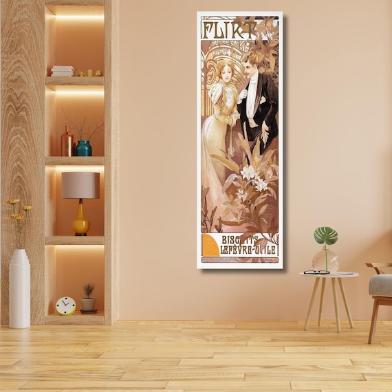 Flirt (1895-1900) by Alphonse Mucha Long Canvas Wall Art – Art Nouveau Poster Print