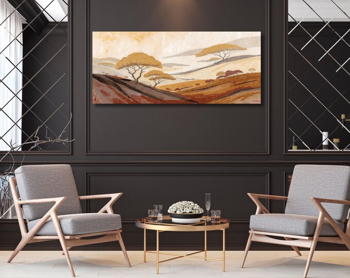 Foggy Mountain Full Moon Canvas Art, Klimt Inspired Landscape Print