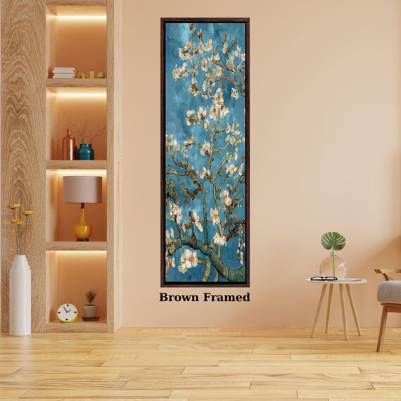 Long Narrow Canvas Wall Art Vertical Nature Print Tall Modern Vincent Van Gogh Almond Blossoms Style Canvas