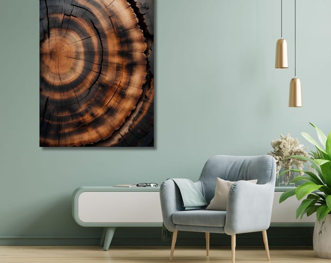 Abstract Tree Ring Canvas Art, Minimalist Modern Farmhouse Living Room Print