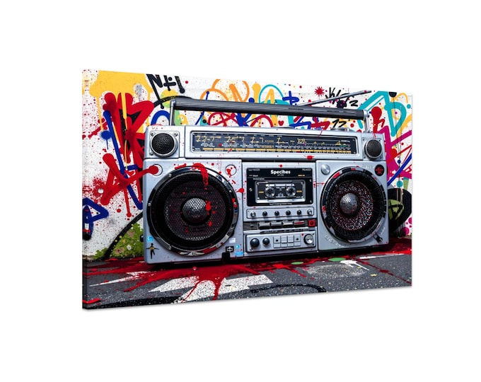 Banksy Cassette Player Canvas Print: Retro 80s Music Wall Art